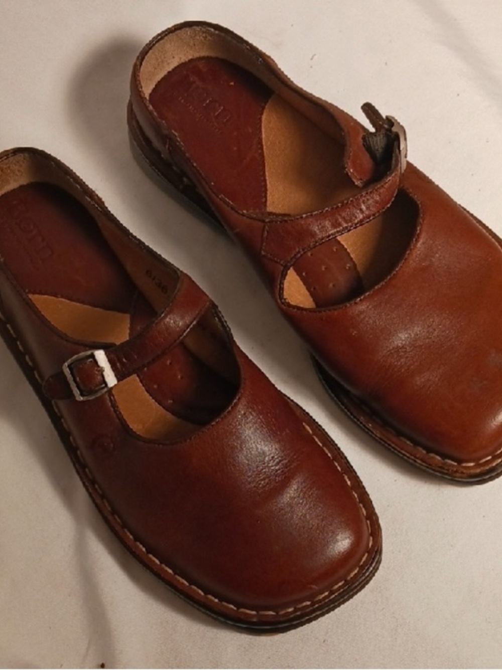 Born Brown Leather Mary Jane Clogs